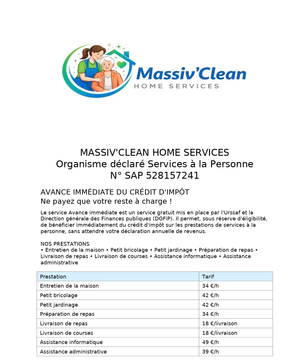 Réalisation de MASSIV'CLEAN HOME SERVICES SAP